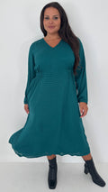 CurveWow Textured Vneck Dress Forest Green