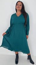 CurveWow Textured Vneck Dress Forest Green