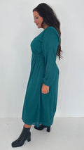 CurveWow Textured Vneck Dress Forest Green