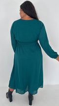 CurveWow Textured Vneck Dress Forest Green