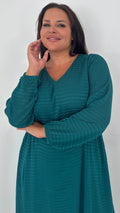 CurveWow Textured Vneck Dress Forest Green