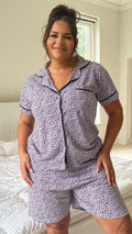 CurveWow Shirt & Shorts PJ Set Lilac Animal Print