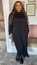 CurveWow Turtle Neck Balloon Sleeve Midi Dress Black