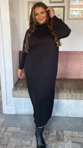 CurveWow Turtle Neck Balloon Sleeve Midi Dress Black