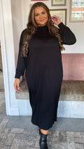 CurveWow Turtle Neck Balloon Sleeve Midi Dress Black