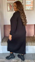 CurveWow Turtle Neck Balloon Sleeve Midi Dress Black