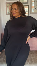 CurveWow Turtle Neck Balloon Sleeve Midi Dress Black