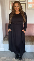 CurveWow Long Sleeve Jersey Pocket Midi Dress Black