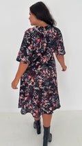 CurveWow Wrap Angel Sleeve Trapeze Midi Dress Floral Spot