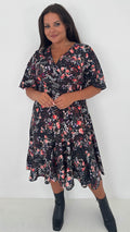 CurveWow Wrap Angel Sleeve Trapeze Midi Dress Floral Spot