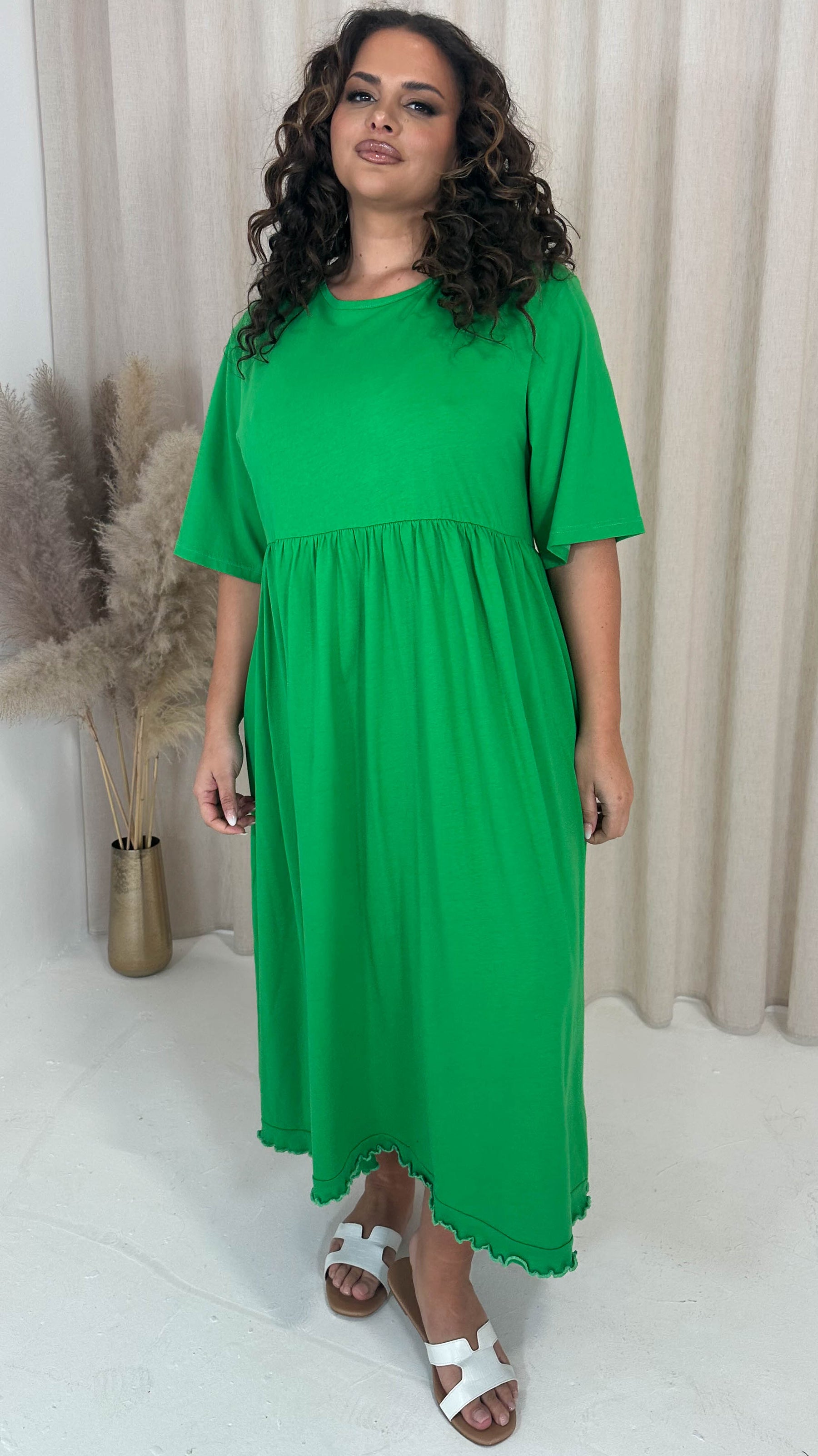 green smock midi dress Warehouse Women's Tony Chiffon High Neck Tier Smock Midi Dress in Bright Green