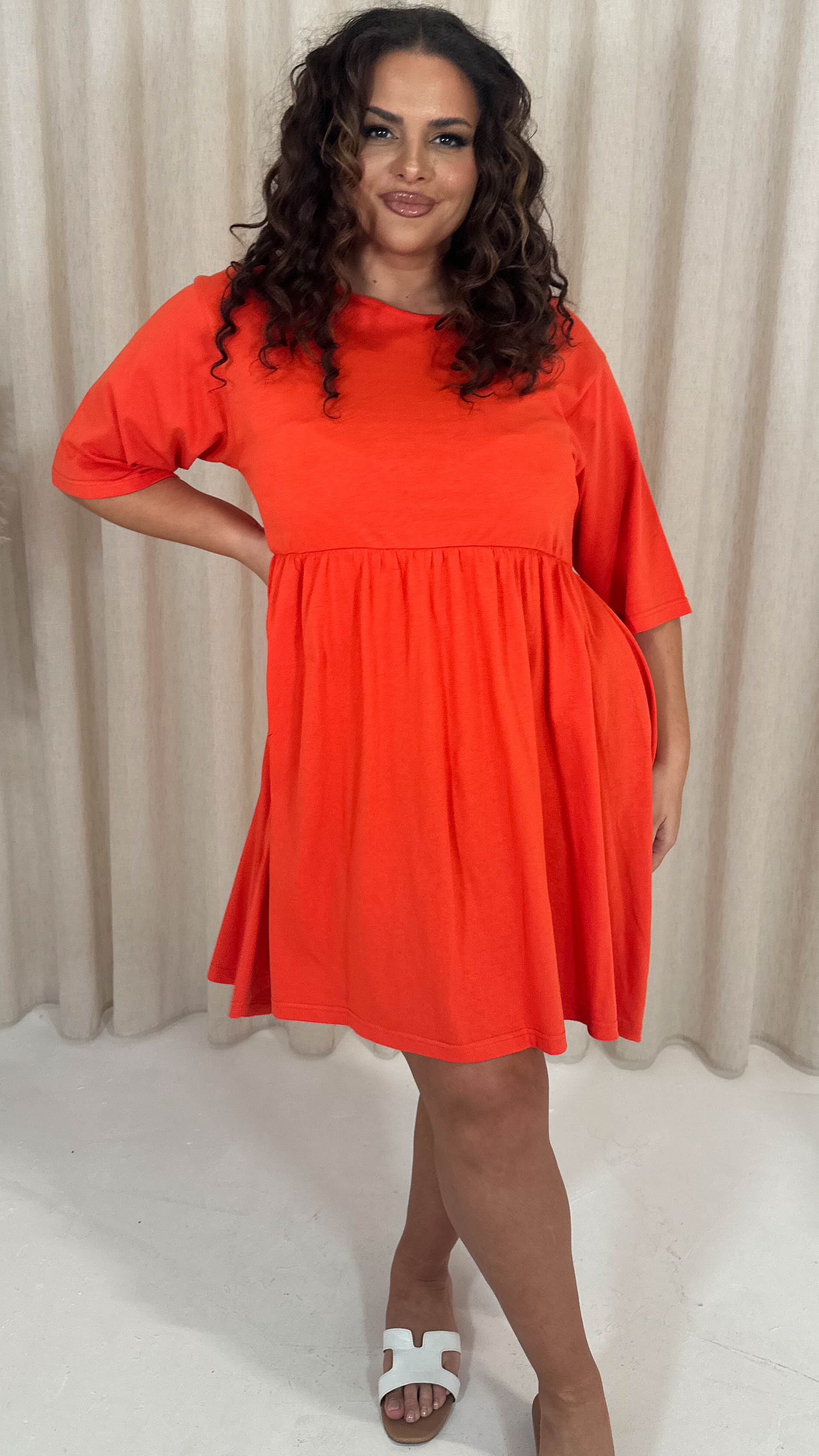 CurveWow Smock Mini Dress Red/Orange