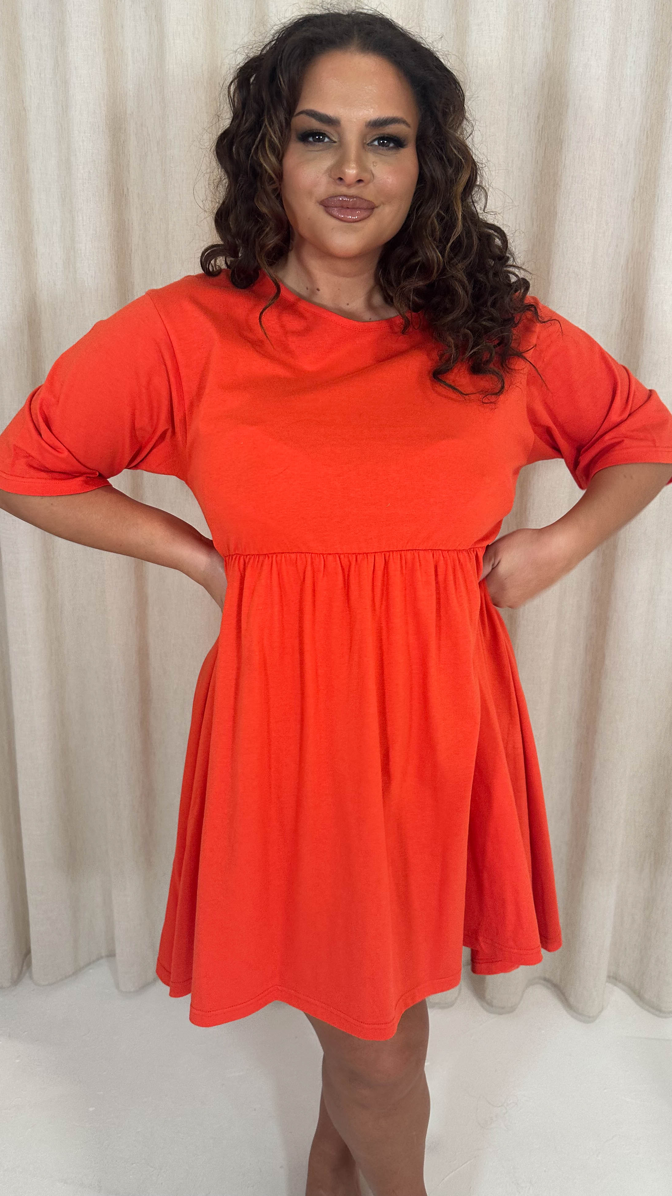 CurveWow Smock Mini Dress Red/Orange