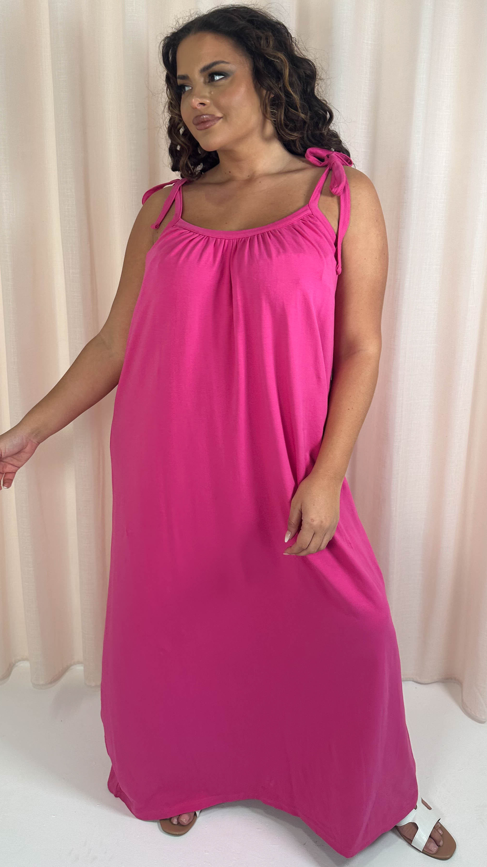 CurveWow Tie Strap Maxi Dress Fuchsia