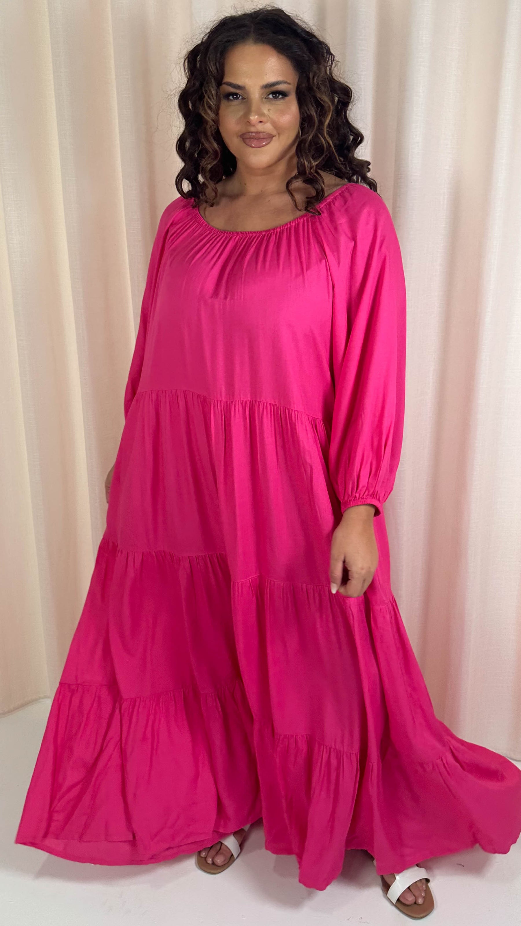 CurveWow Tiered Maxi Dress Pink CurveWow Tiered Maxi Dress Pink