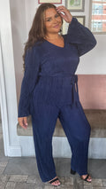 CurveWow Belted Plisse Tunic Navy