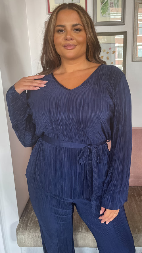 CurveWow Belted Plisse Tunic Navy