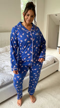 CurveWow Long Sleeve PJ Set Navy With Pink Floral