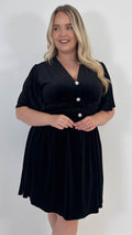 CurveWow Velvet Diamante Button Front Mini Dress Black