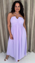 CurveWow Maxi Halter Neck Shirred Back Dress Pastel Lilac
