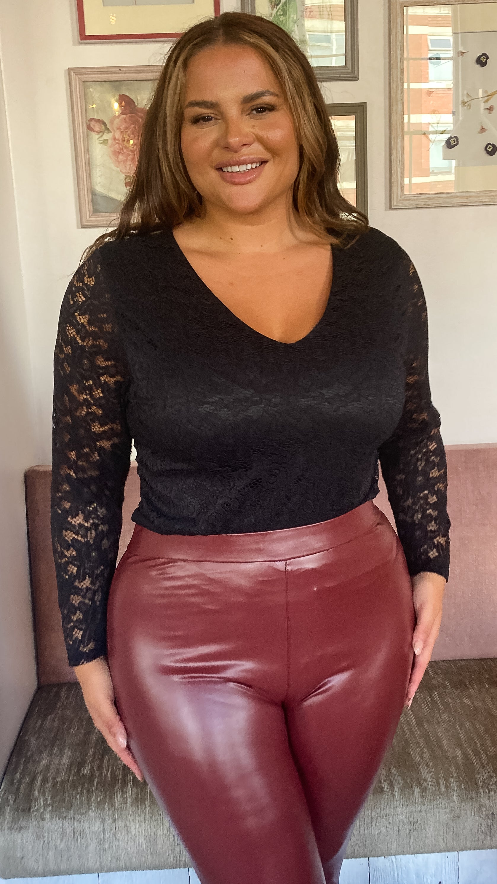 CurveWow Lace Long Sleeved Bodysuit Black