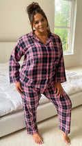 CurveWow Flannel PJ Set  Pink Check