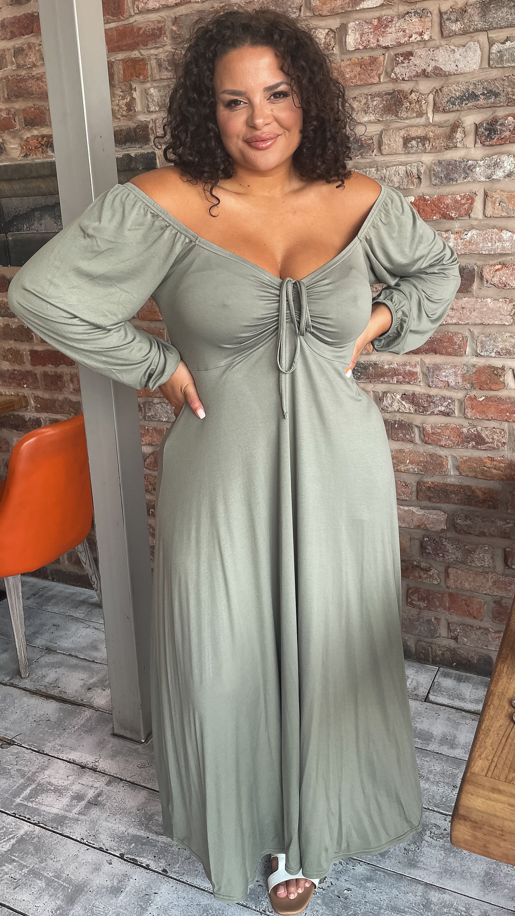 CurveWow Milkmaid Dress Khaki Curvewow CurveWow Milkmaid Dress Khaki Curvewow