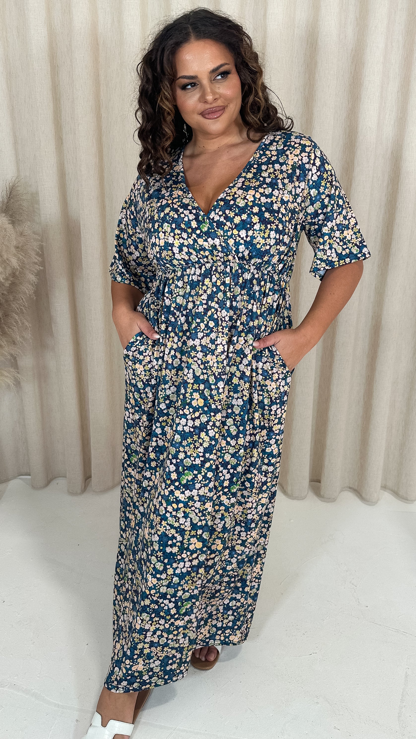 CurveWow Maxi Wrap Dress Blue Floral