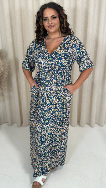princess polly baby blue dress Cocktail Hour Teal Stretch Long Sleeve Plunge Ruched Midi Dress