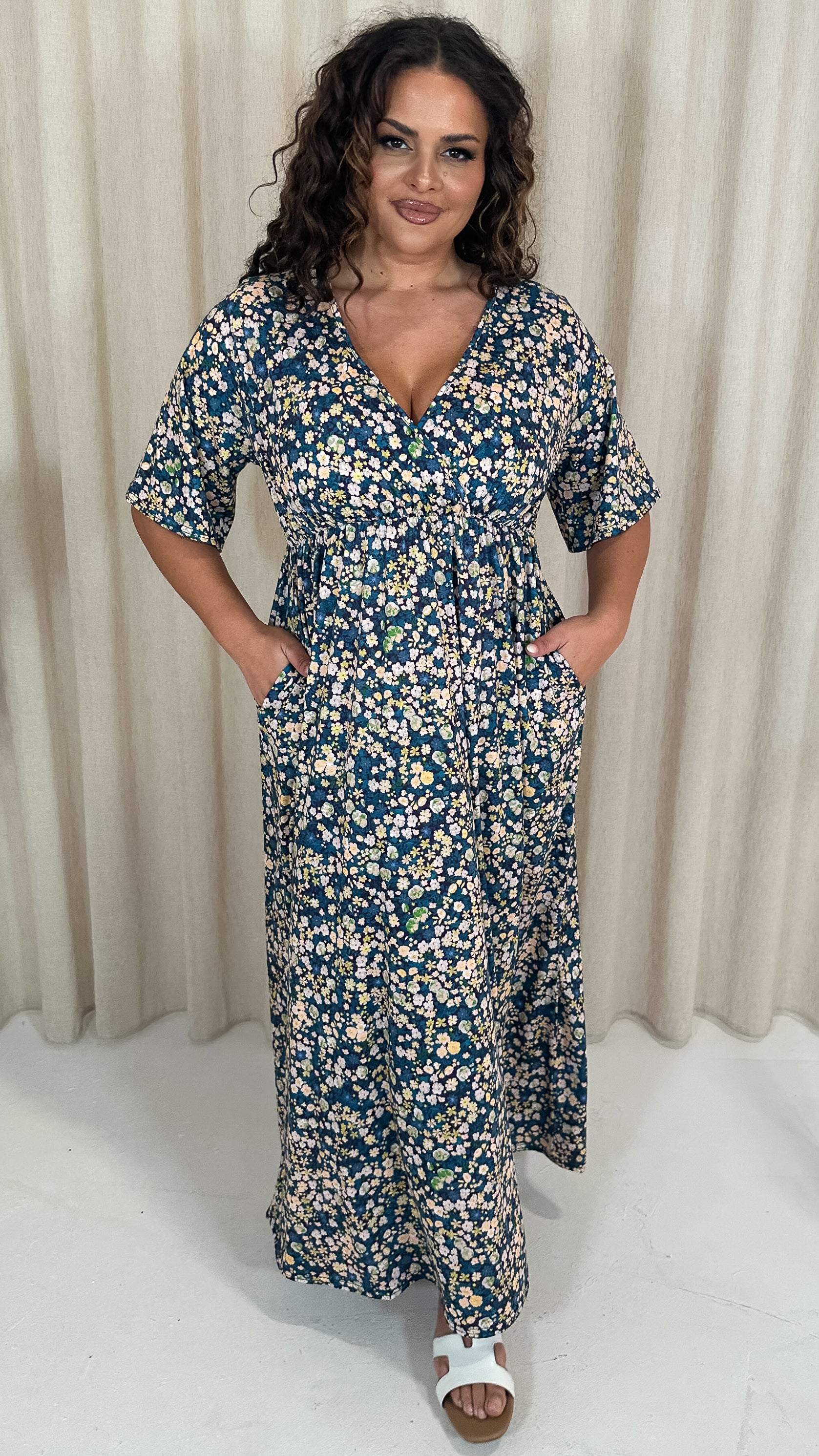 CurveWow Maxi Wrap Dress Blue Floral