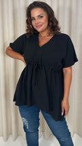 CurveWow Ocean Crepe Peplum Top Black