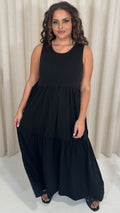 CurveWow Basic Maxi Tiered Dress Black