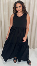 CurveWow Basic Maxi Tiered Dress Black