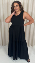 CurveWow Basic Maxi Tiered Dress Black