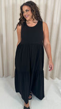 CurveWow Basic Maxi Tiered Dress Black