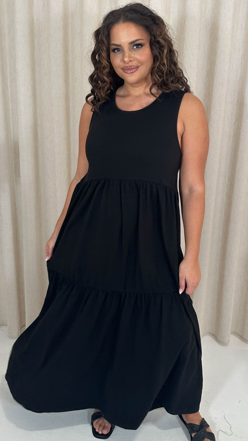 CurveWow Basic Maxi Tiered Dress Black