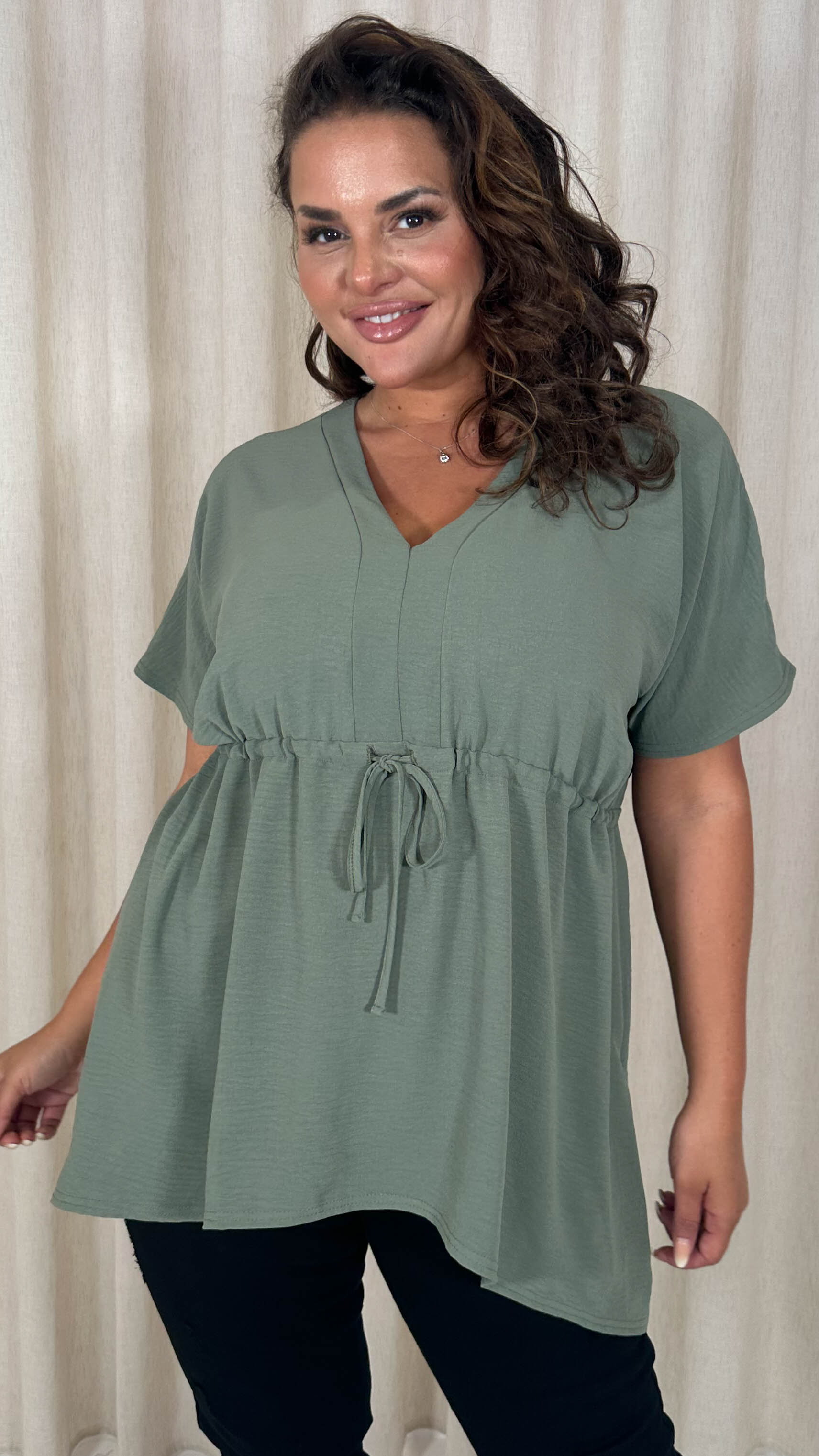 CurveWow Ocean Crepe Peplum Top Sage