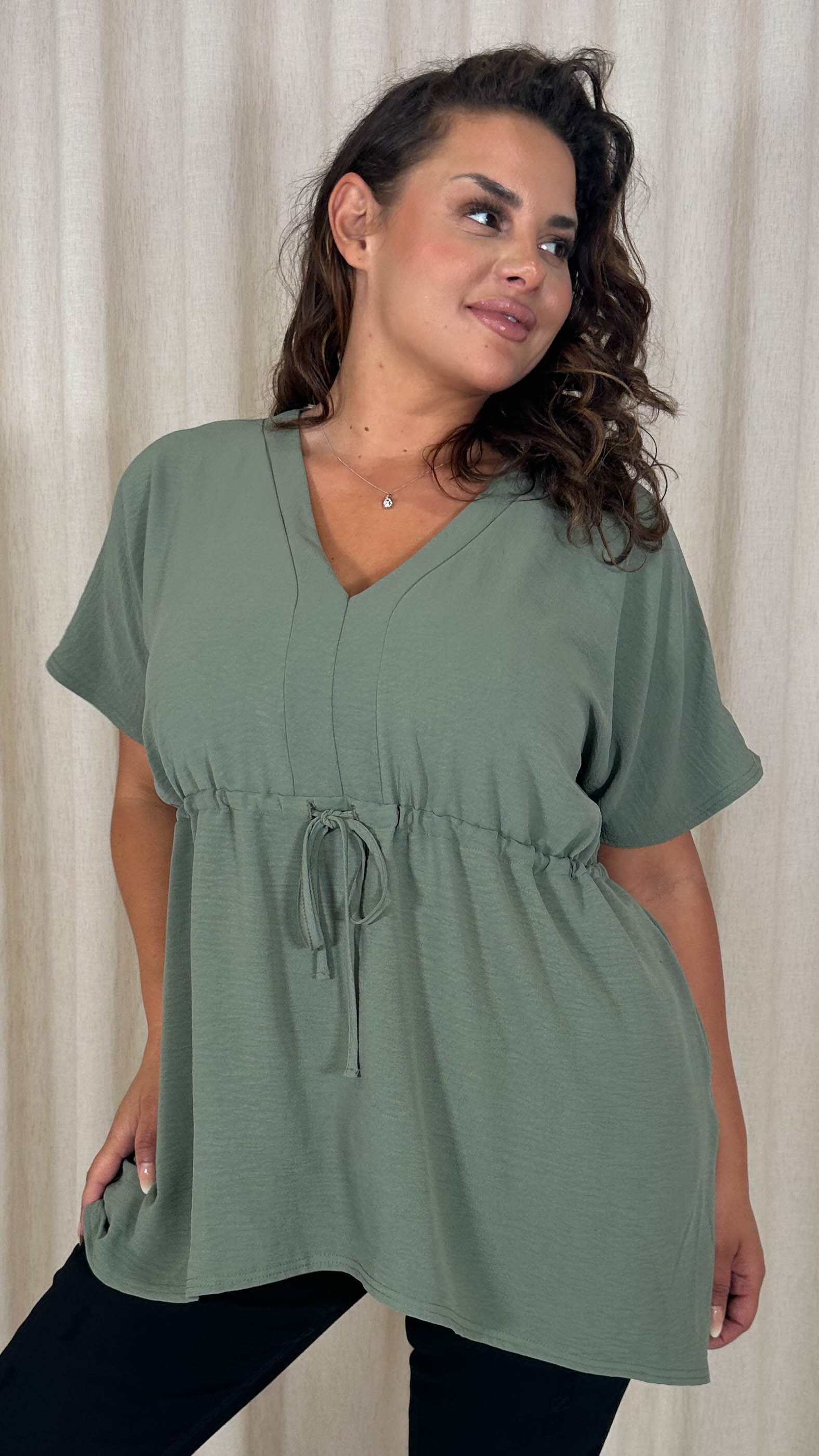 CurveWow Ocean Crepe Peplum Top Sage