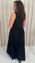 CurveWow Basic Maxi Tiered Dress Black