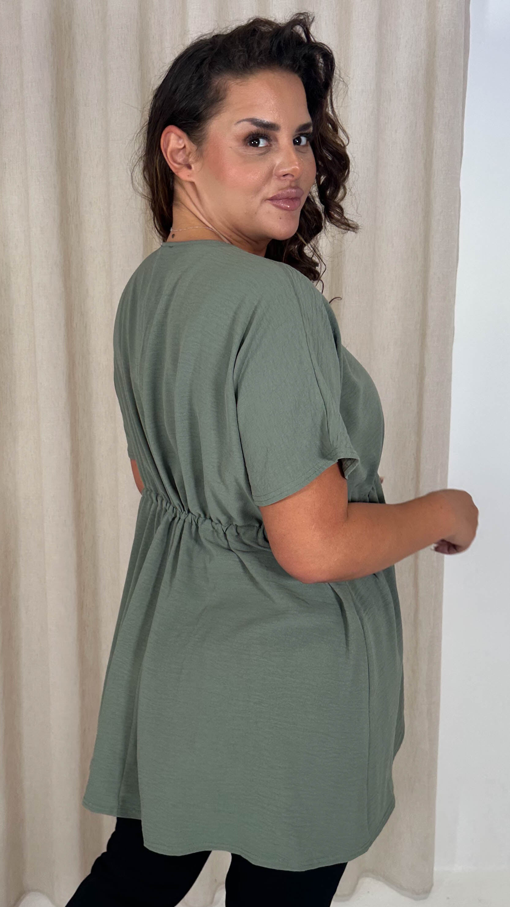 CurveWow Ocean Crepe Peplum Top Sage