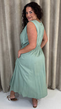 CurveWow Button Front Sundress Sage Green
