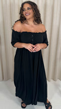 CurveWow Bardot Button Front Dress Black