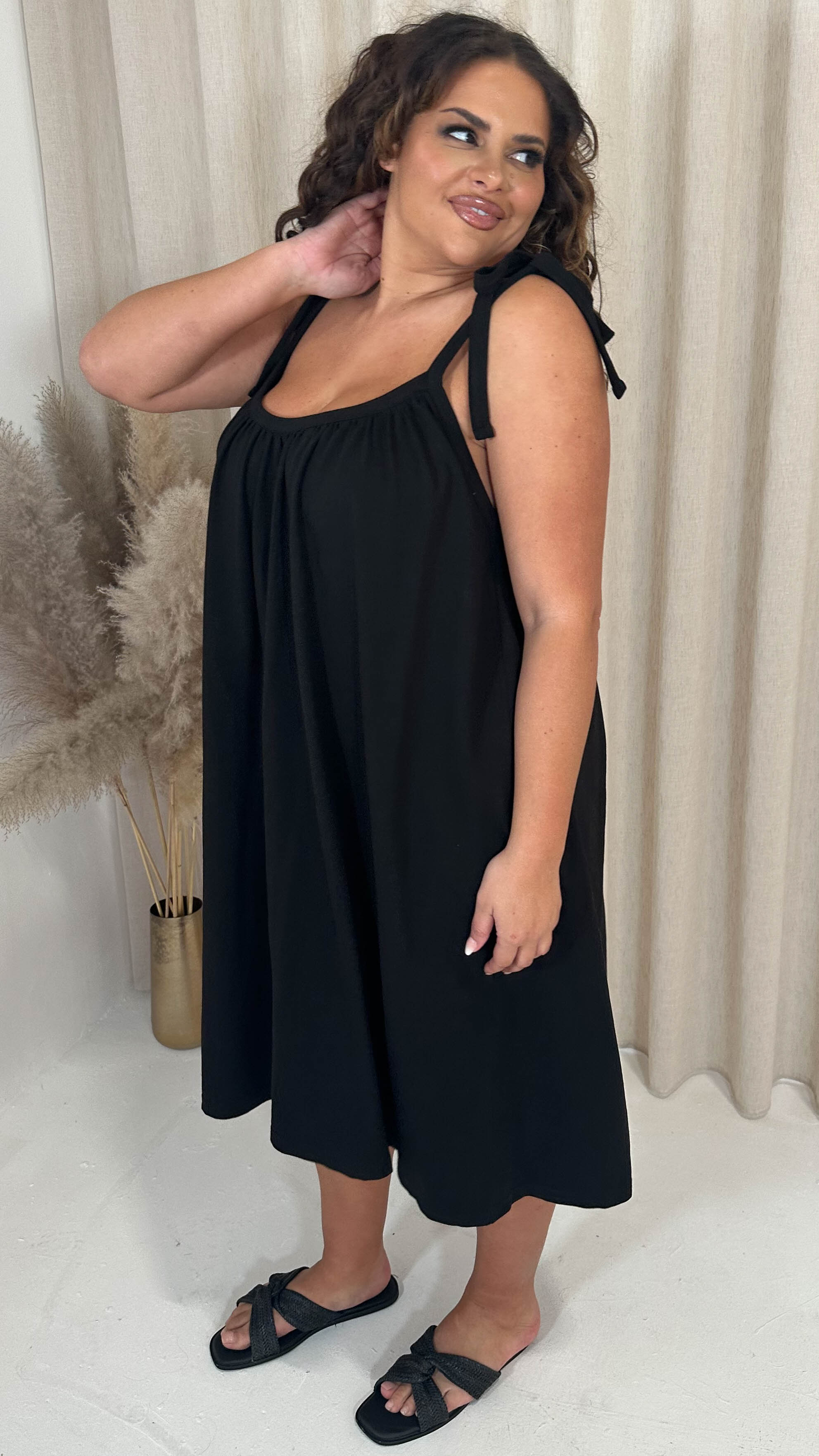 CurveWow Tie Strap Mini Dress Black