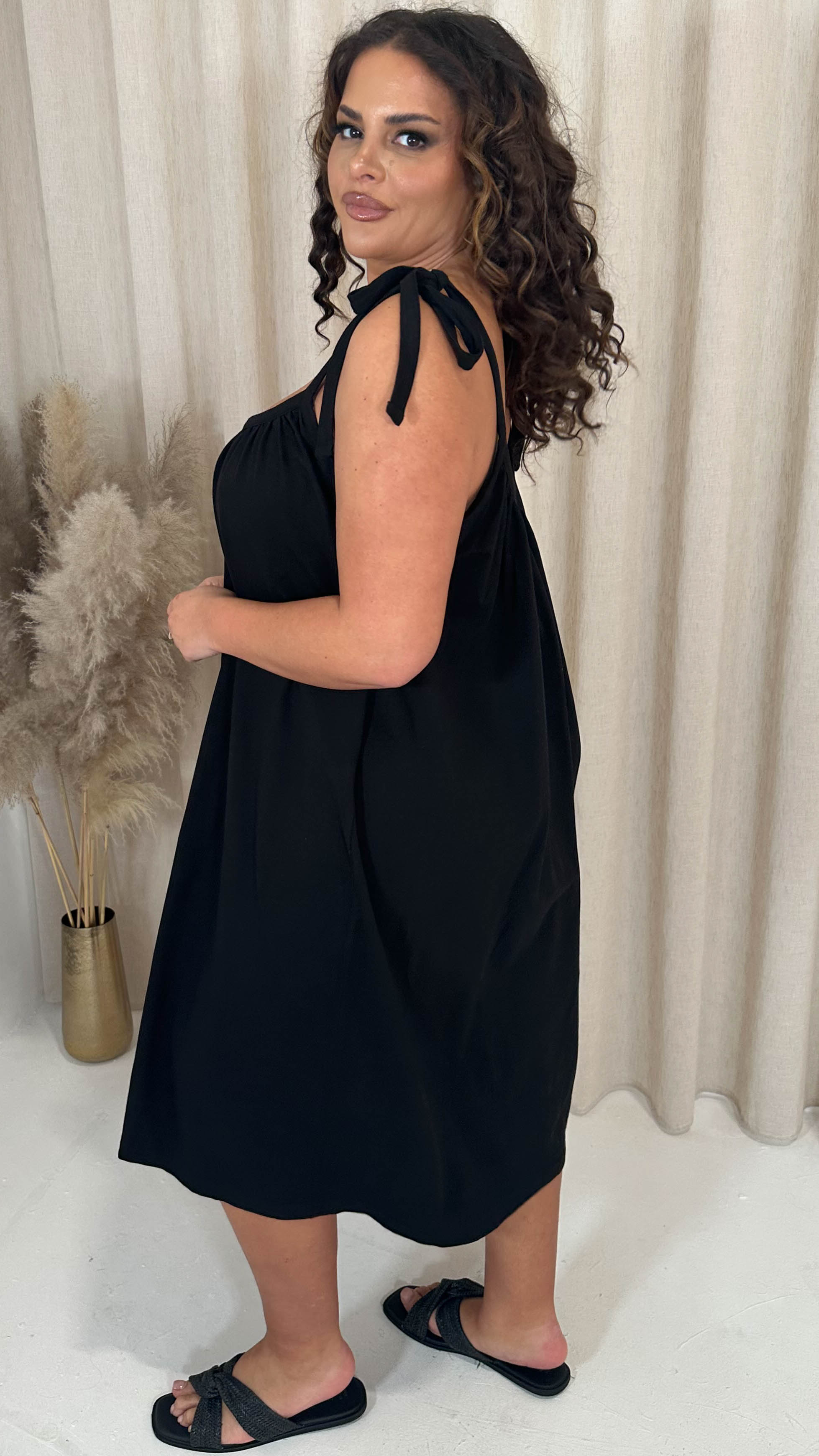 CurveWow Tie Strap Mini Dress Black