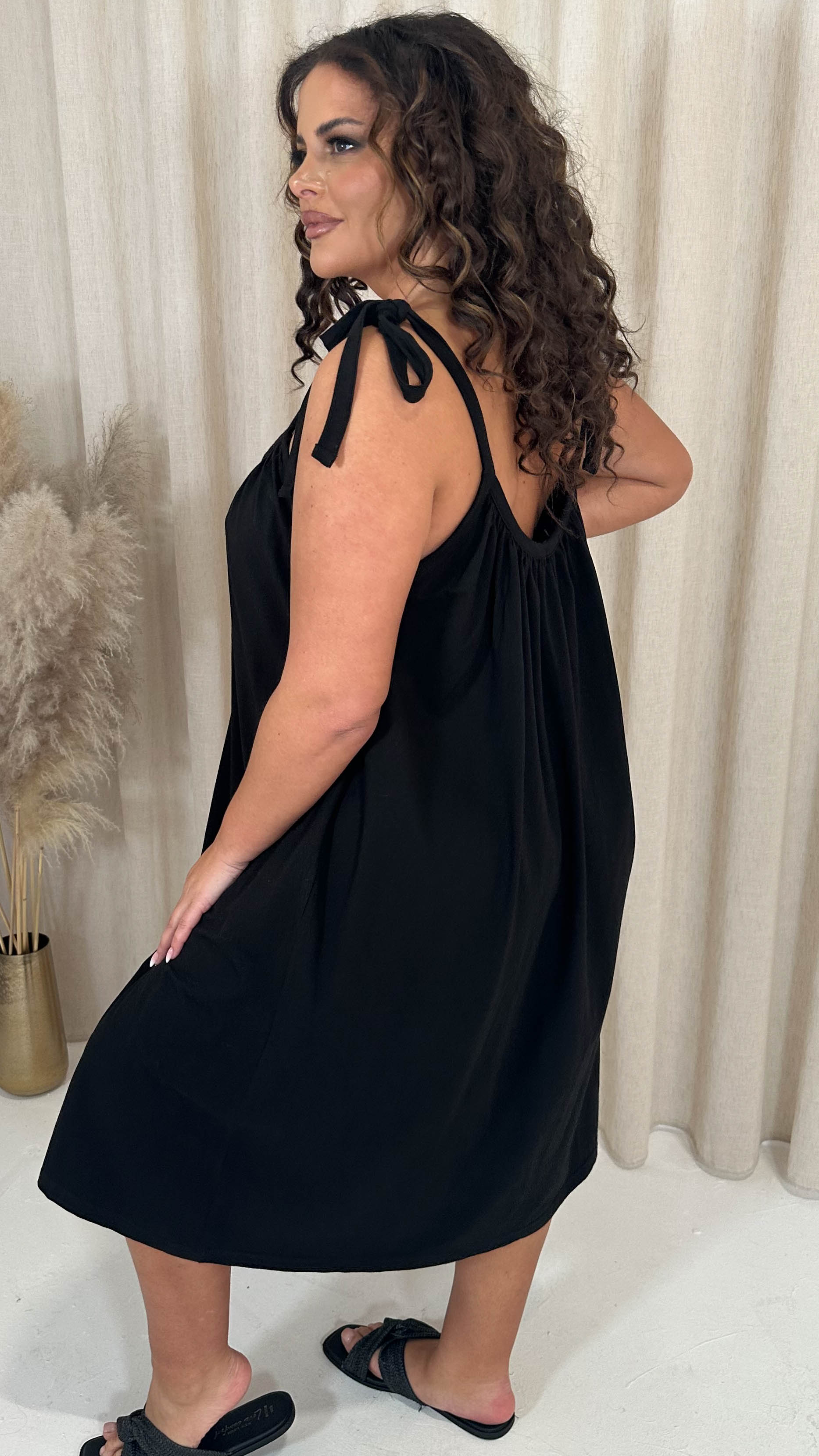 CurveWow Tie Strap Mini Dress Black