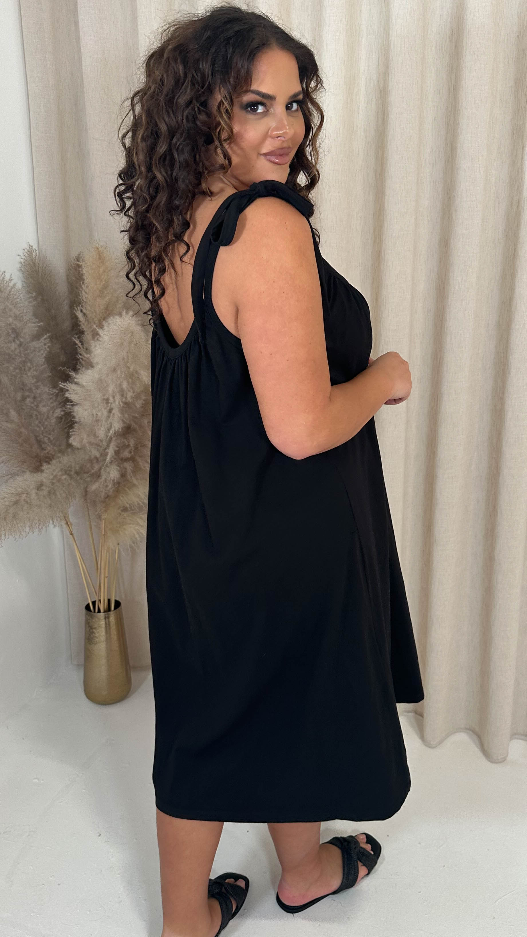 CurveWow Tie Strap Mini Dress Black