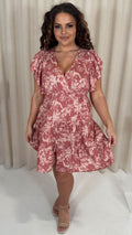 CurveWow Printed Wrap Frill Cap Sleeve Dress Pink Floral