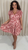 CurveWow Printed Wrap Frill Cap Sleeve Dress Pink Floral