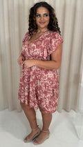 CurveWow Printed Wrap Frill Cap Sleeve Dress Pink Floral