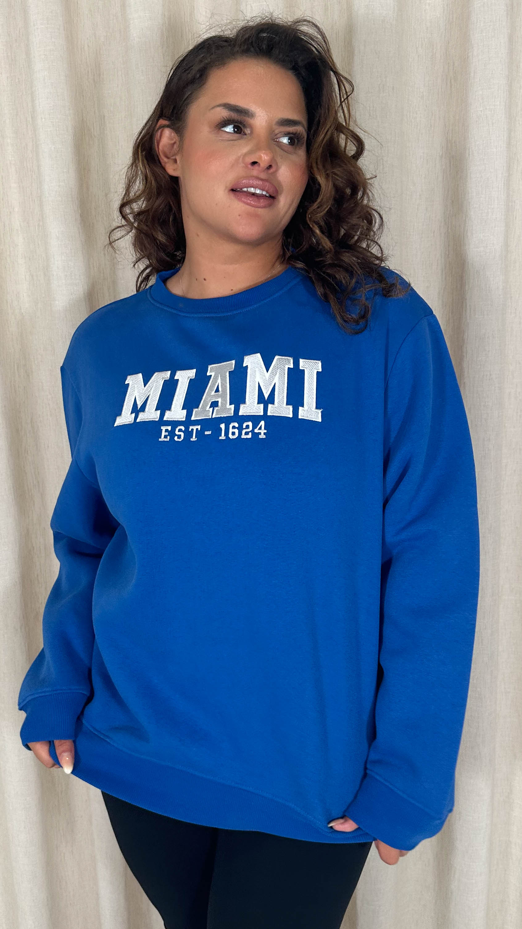 CurveWow Embroidered Slogan Sweater Blue
